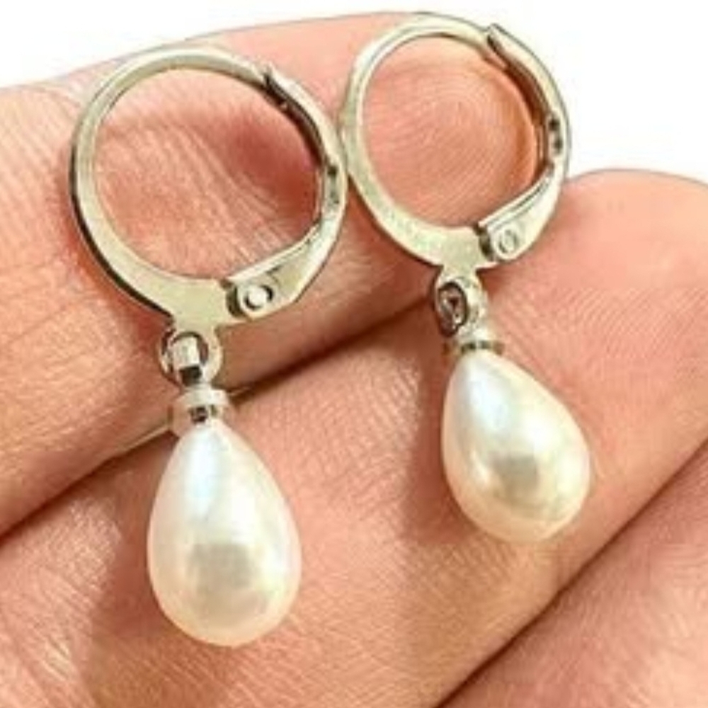 Fresh Water Pearl Earrings, Pearl Leverback Earrings Dangle Drop Pearl Earrings